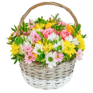 Цветы в корзине с гвоздиками